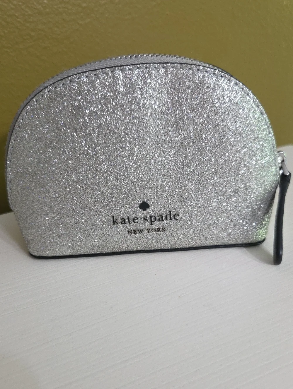 Kate Spade Silver Glitter Coin Bag With Floral Accent